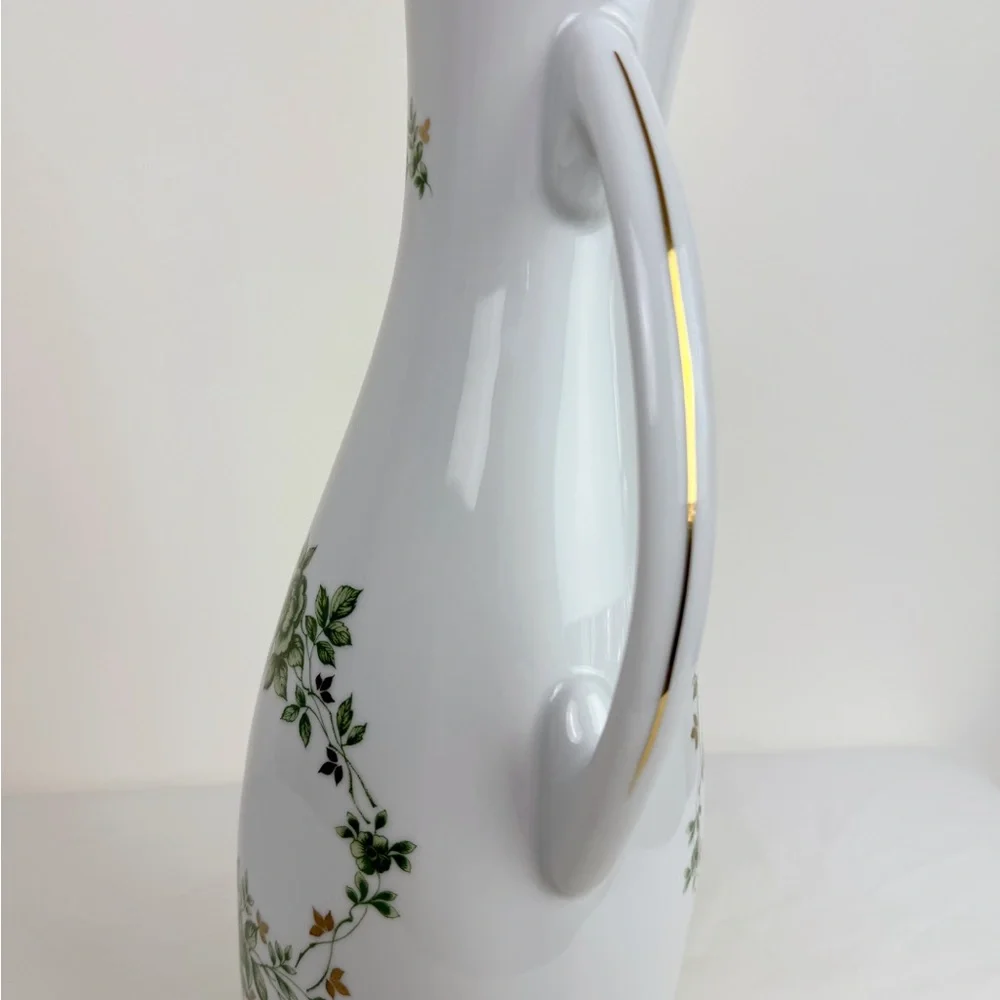 Hollohaza Hungary Erika Green Floral Handled Porcelain Vase